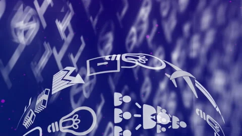 Globe of digital icons spinning against binary coding data processing on blue Stock Footage 312641502