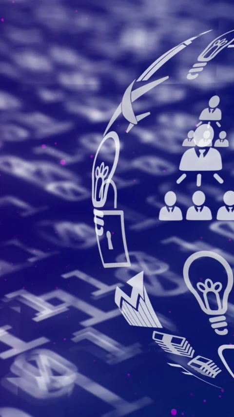 Globe of digital icons spinning against binary coding data processing on blue Stock Footage 324558057