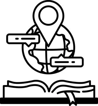 Globe with a dot on it is surrounded by a book Stock Illustration