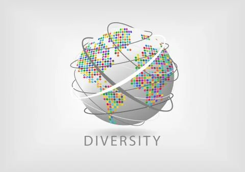 Globe with dotted colorful map and lines for communication. Concept diversity Stock Illustration