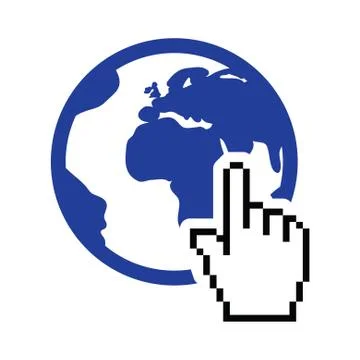 Globe, earth with cursor hand vector icon Illustrazione stock