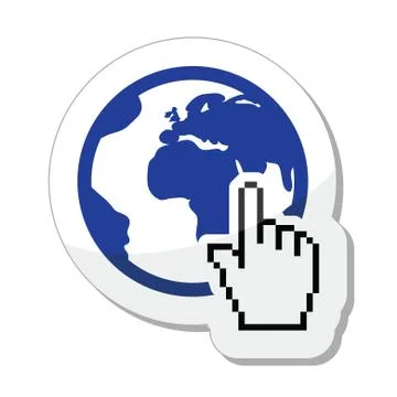 Globe, earth with cursor hand vector icon Illustrazione stock