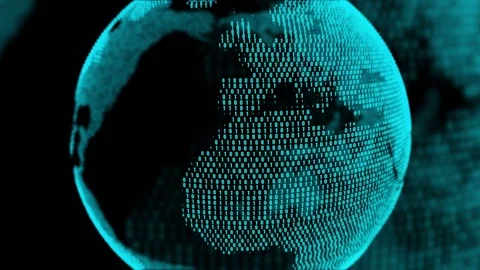 Globe Earth Made up of Numerals Digital Planet Seamless Loop Cyan Blue Stock Footage 72573652