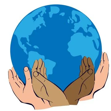 Globe of Earth in multinational hands symbolizes peace, unity, and care for.. Stock Illustration