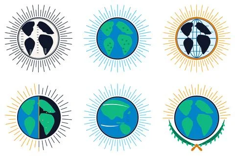 Globe Earth Vector Design With Sunburst Rays Flat Illustration Commercial V.. 库存插图