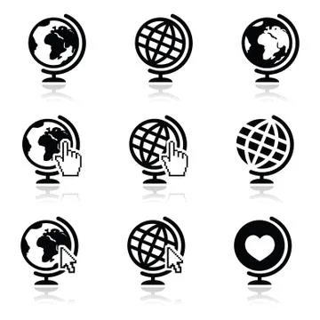 Globe earth vector icons with cursor hand and arrow Stock Illustration