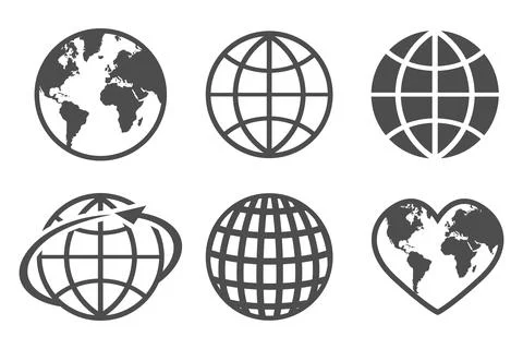 Globe earth vector icons set, on a white background Stock Illustration