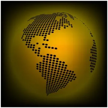 Globe earth world map - abstract dotted vector background.  Orange, yellow wa Stock Illustration