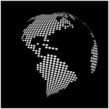 Globe earth world map - abstract dotted vector background.  Black and white s Stock Illustration