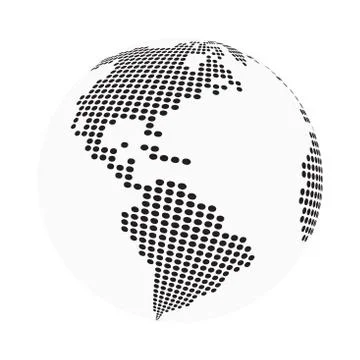 Globe earth world map - abstract dotted vector background.  Black and white s Stock Illustration