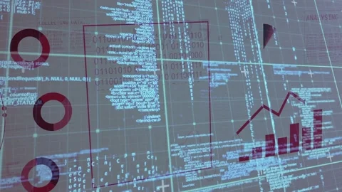 Globe enlarging, data dashboard animating rings, drawing panel, lifting bars and Stock Footage 335761783