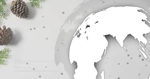 Globe entering right side rotating west code flowing behind pine elements Stock Footage 317773170