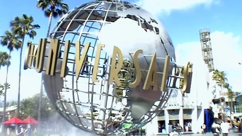 Globe at entrance Universal Studios in Los Angeles  Stock Footage 81577034