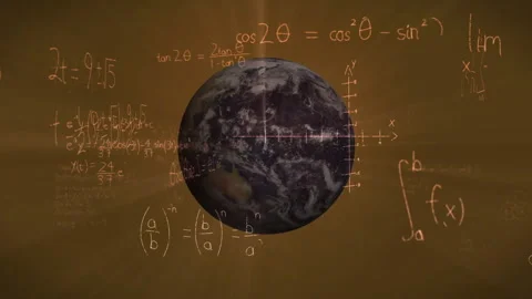 Globe fading in and growing while chalk sketches illustrating math formulas Stock Footage 312099713