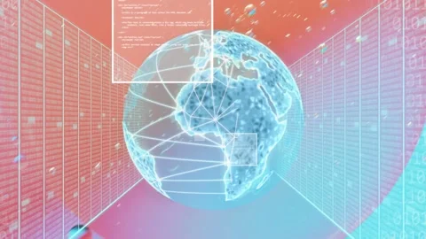 Globe fading in, rotating, generating triangular mesh, pulsing network lines, Stock Footage 333132258