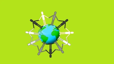 Globe with Figures Holding Hands (World Harmony): Green Screen + Matte Video stock 125818441