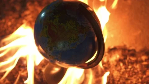 Globe in fire circle in abandoned space. Parallel to 2020 year Stock Footage 144672095