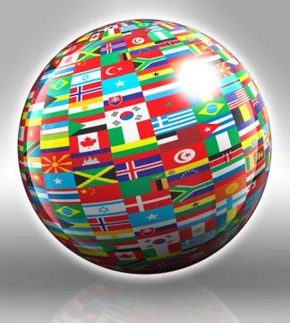 Globe with flags with clipping path Stock Illustration