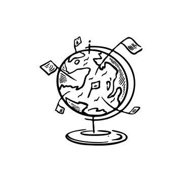 Globe, flags sketch vector illustration Stock Illustration