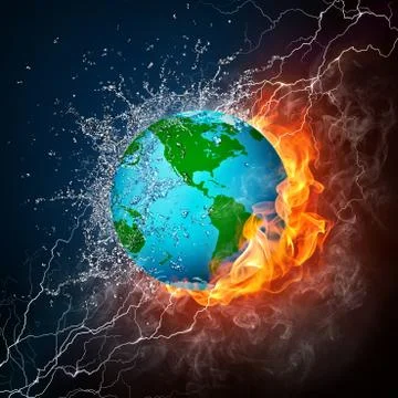 Globe in Flame and Water Stock Illustration