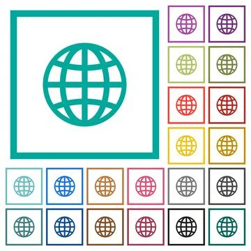 Globe flat color icons with quadrant frames Stock Illustration