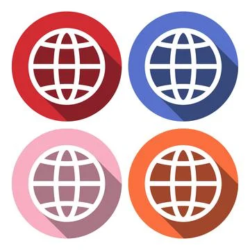 Globe flat icon with long shadow colours buttons Illustrazione stock