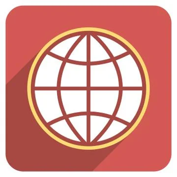 Globe Flat Rounded Square Icon with Long Shadow Stock Illustration