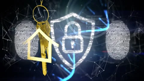 Globe flickering, key swinging, shield forming, lock appearing, ribbon sweeping, Stock Footage 334013598