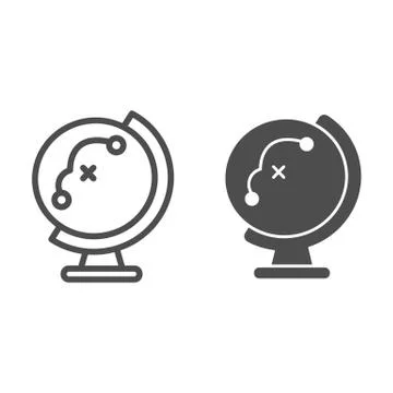 Globe with flight path line and solid icon, school concept, equipment for Stock Illustration