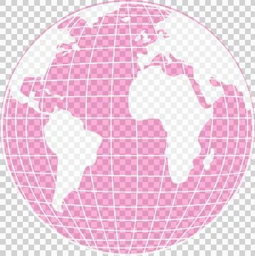 Globe floating over transparent backdrop showing pink sphere with white grid and Ilustração Stock
