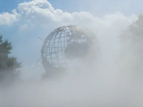 Globe in Flushing Meadows Corona Park against  clouds. Time-laps. 4K (2 Of 2) Stock Footage 219649088
