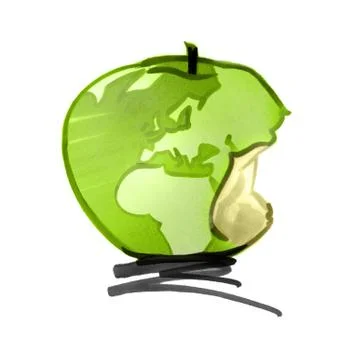 Globe in form of apple, missing bite on Europe and Africa continents Stock Illustration