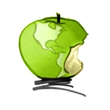 Globe in form of apple, missing bite on South America continent Stock Illustration