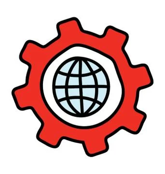 Globe with gear, global setting icon. Stock Illustration
