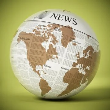 Globe with generic newspaper texture. 3D illustration Stock Illustration