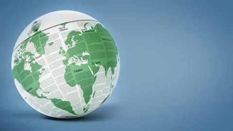 Globe with generic newspaper texture. 3D illustration Illustrazione stock