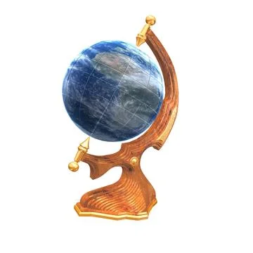 Globe. Geography. Globe on a gilded stand. 3D rendering of the school globe 스톡 일러스트