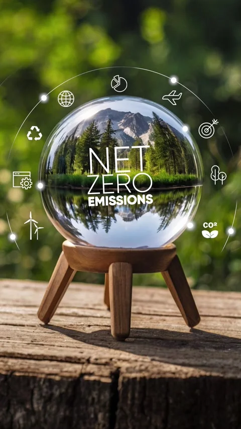 Globe Glass with Net zero icons In Green Forest.Circular economy concept for Stock Footage 283674929