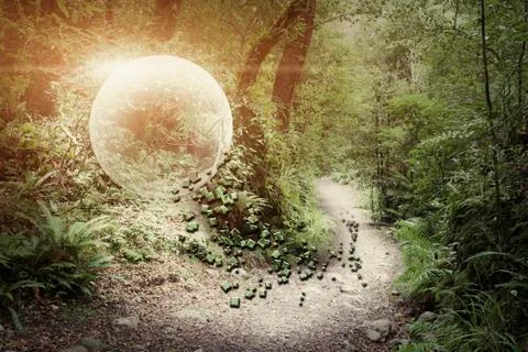 Globe glowing in forest Stock Photos