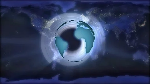 Globe going over countries at night with their lights visible Stock Footage 92525134