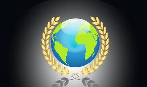 Globe with Gold Laurel on Dark Background Symbolizing Achievement Stock Illustration