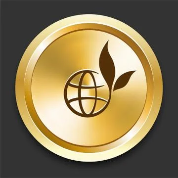 Globe on Golden Internet Button Stock Illustration