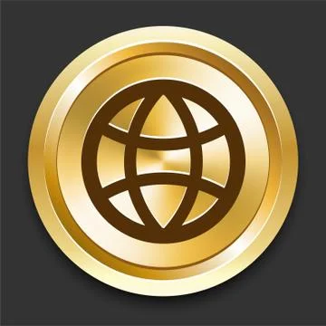 Globe on Golden Internet Button Stock Illustration