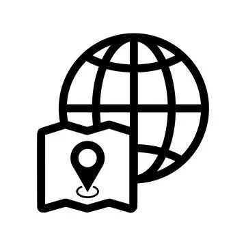 Globe, gps, map icon. Black vector graphics. Stock Illustration