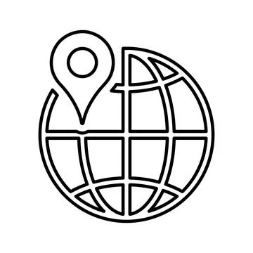 Globe, gps, map, seo, location icon. Line, outline design. Stock-Illustration