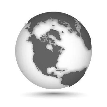 Globe gray icon on white with smooth vector shadow and map of continents in the 스톡 일러스트