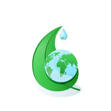 A globe on a green leaf of a tree and a drop over it Stock Illustration