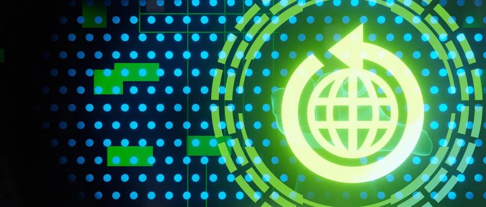 Globe green technology hand pressing banner background 3D Render Illustrazione stock