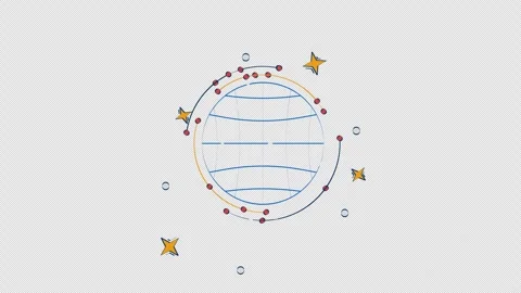 Globe grid with circular data nodes hand drawn 2D object animation Stock Footage 314835759