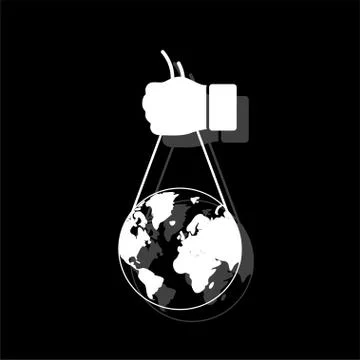 Globe with hand icon flat Stock Illustration